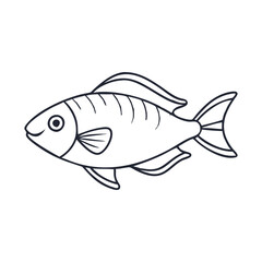 Simple fish outline vector illustration, Vector illustration of a fish outline in black, showcasing clean and minimalistic details, perfect for aquatic or marine-themed projects.  
