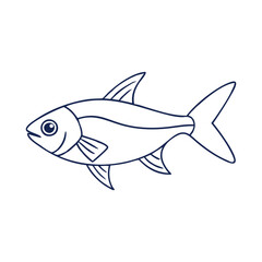 Minimalist blue fish line art vector, Vector illustration of a fish in minimalist blue line art, showcasing clean and simple details, perfect for aquatic-themed designs.  
