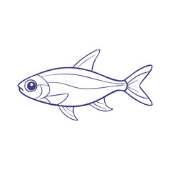 Simple blue fish outline vector, Vector illustration of a fish in a clean blue outline, showcasing minimalist details, ideal for aquatic and marine-themed designs.  
