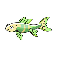 Green and beige cartoon fish vector, Vector illustration of a cute cartoon fish in green and beige tones with flowing fins, perfect for aquatic or decorative designs.  
