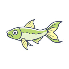 Green and yellow fish vector illustration, Vector illustration of a sleek fish in green and yellow tones with a flowing tail, perfect for aquatic or marine-themed projects.  
