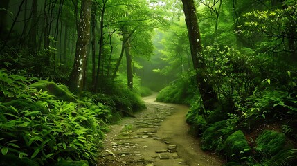 Obraz premium A lush forest path, symbolizing the journey and exploration of life.