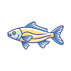 Bright striped fish vector illustration, Vector illustration of a striped fish with vivid yellow and blue tones, perfect for tropical, aquatic, or marine-themed designs.  
