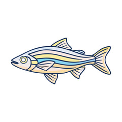 Striped fish vector with soft colors, Vector illustration of a striped fish with soft blue, yellow, and beige tones, ideal for aquatic or marine-themed designs.  

