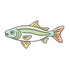 Striped fish vector with pastel colors, Vector illustration of a striped fish with pastel shades of green, yellow, and orange, perfect for aquatic-themed artwork.  