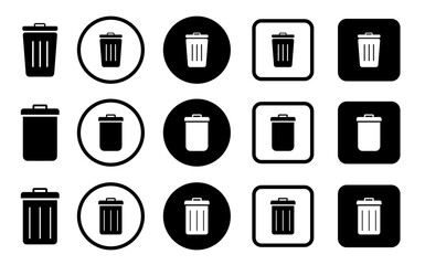 Trash can vector icons set. Trash bin.  Vector illustration