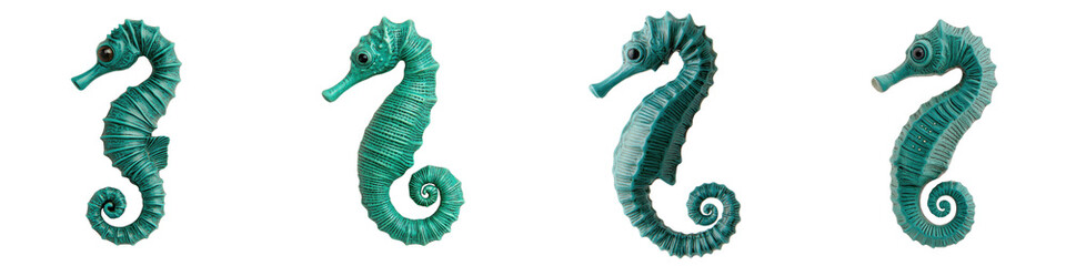 Fototapeta premium Vibrant Turquoise Seahorses Curling in Mesmerizing Symmetry Underwater Abstract Marine Life Showcasing the Captivating Beauty and Intricate Shapes of These Aquatic Creatures