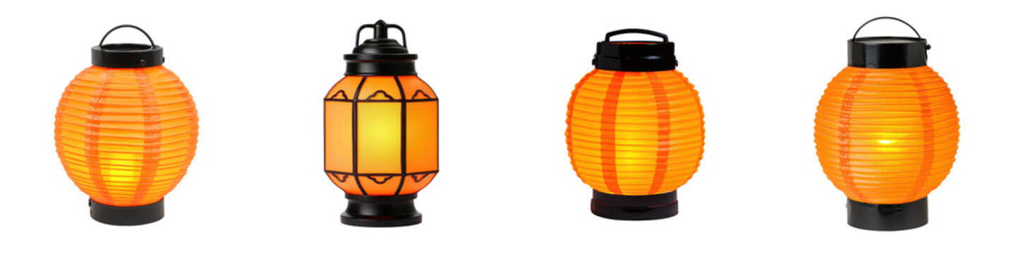 Rows of glowing orange paper lanterns hanging in a display for a traditional Asian festival or The lanterns provide a warm vibrant ambiance and festive atmosphere for the outdoor event