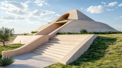 Modern Architectural Design with Steps and Green Landscape