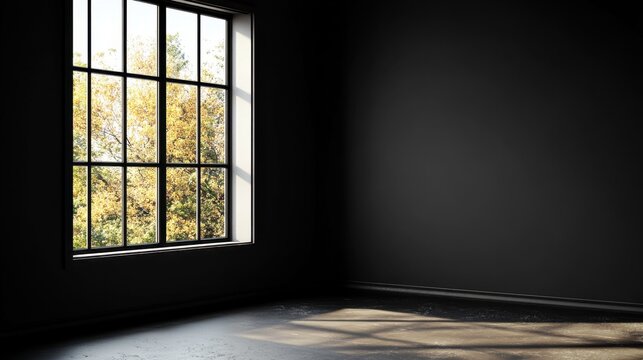 Dark room with window and natural light	 - Powered by Adobe