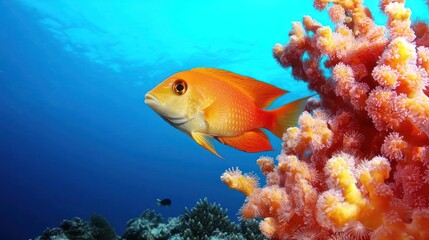 Fototapeta premium Orange fish near coral reef