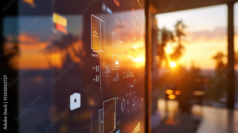 Poster smart home interface sunset background display