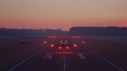 Airplane Landing Runway Sunrise Scenic Flight