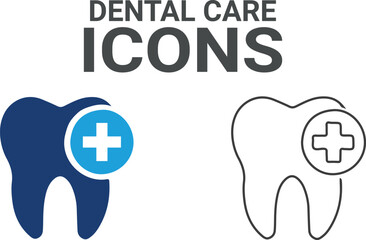 Dental care icon. Containing tooth, dentist, toothpaste, toothbrush, teeth, implant and dentistry icons. Solid icon collection. Vector illustration.