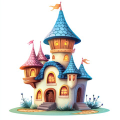 Fototapeta premium Illustration Whimsical Castle Fantasy Architecture Fairytale Magic Enchantment Colorful Design Illustration Art Digital Painting