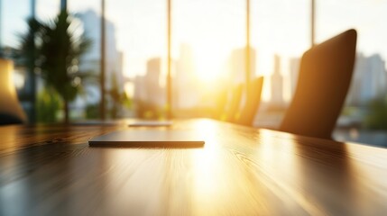 Empty Conference Table With City View Sunrise