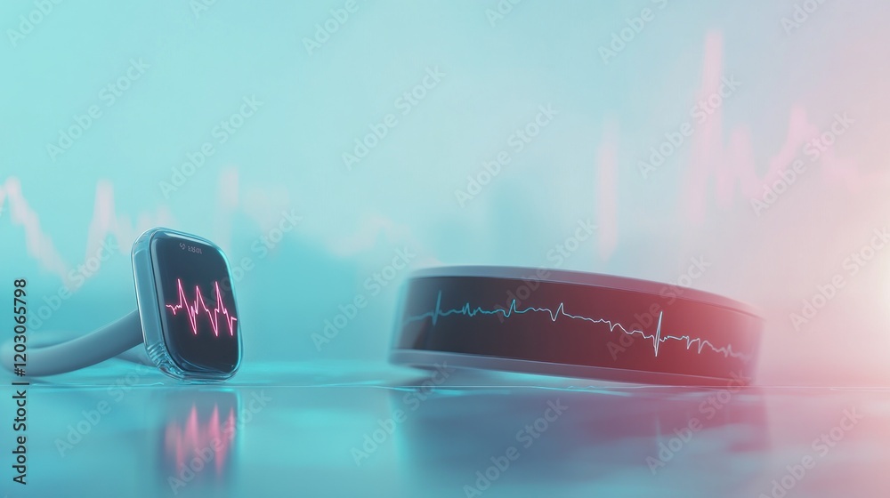 Poster Smart wearable devices displaying heart rate monitoring data