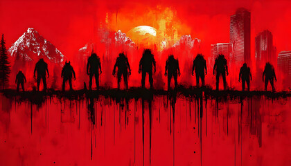 Obraz premium Apocalyptic giants city sunset threat artwork