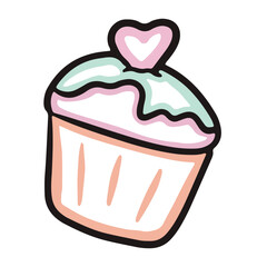 cupcake with heart line Doodle Illustration