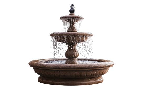 Elegant three-tier fountain with flowing water creates a serene atmosphere in a tranquil garden setting - Powered by Adobe