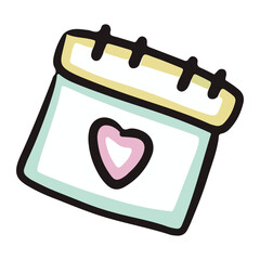 calendar with heart valentine line Doodle Illustration