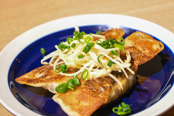 Handmade dumplings with fresh vegetables