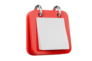 3d Red Calendar with Paper icon on isolated transparent background. Reminder notification or Time management concept. Website Ui design icon. Minimal 3d cartoon red calendar time zone icon. 3d render.
