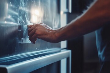 A close-up of a worker replacing a worn-out rubber seal on industrial equipment.