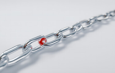 Obraz premium Metallic Chain with a Single Red Weak Link
