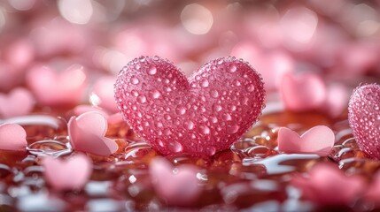 Obraz premium A soft pink heart rests delicately on a bed of vibrant petals, creating a romantic scene that captures the essence of love and affection.