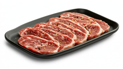 Fototapeta premium Seasoned Raw Beef Slices Ready for Grilling