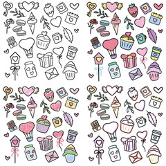 Romantic Food and Love Valentine Doodle Illustration Set