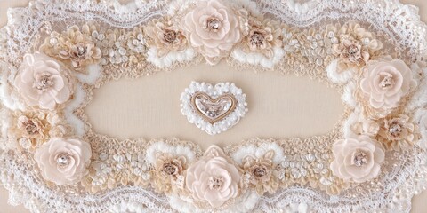 A romantic heart adorned with delicate flowers and lace rests gracefully on a table, embodying the essence of love and celebration for Valentine's Day.