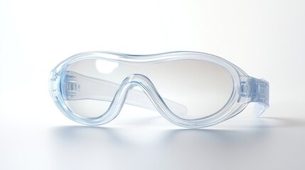 Clear safety goggles on white background, studio shot, product photography