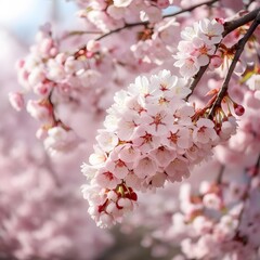 Obraz premium Blossoming Cherry Tree Branch with Delicate Pink Flowers