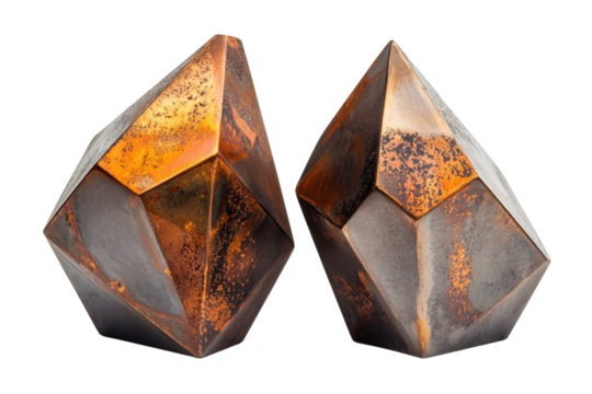 Decorative geometric metal bookends in modern design showcasing unique shapes and textures