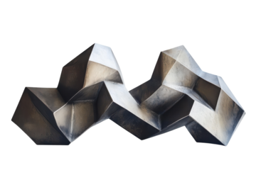 Modern geometric sculpture created with metallic materials showcasing dynamic shapes and reflections