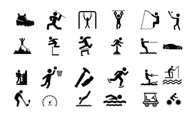 Sport people simple flat glyph icons. Vector illustration with m 