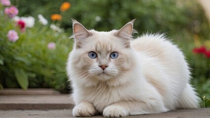 Cream point ragdoll cat in the garden