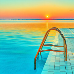 Sunset Pool Illustration: Tranquil Waters