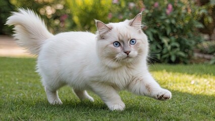 Cream point ragdoll cat in the garden