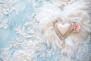 Fototapeta premium A romantic heart-shaped object cradles a single delicate rose, symbolizing love and affection on this enchanting Valentine's Day.