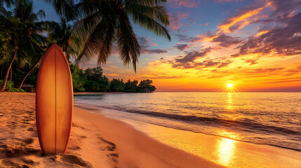 Sunset Surfboard Beach Paradise