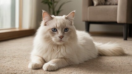 Cream point ragdoll cat in the living room