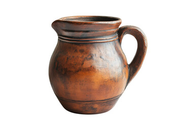 Handcrafted ceramic jug with a rustic finish displayed on a white background