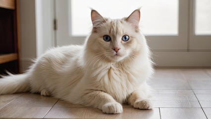Cream point ragdoll cat in the living room