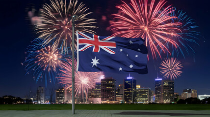 Fireworks and flag of Australia