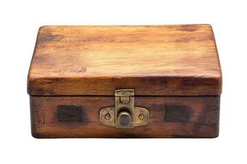 Vintage wooden box with brass latch on a white background showcasing craftsmanship and rustic design