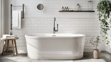 Fototapeta premium Modern Bathtub in a Bright Clean Bathroom