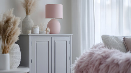 Softly lit bedroom with pastel decor, perfect for a calm and peaceful atmosphere.